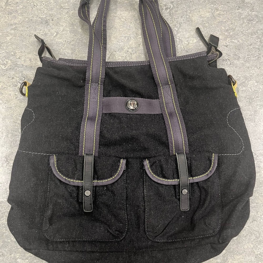 Lululemon Wool Tote Black Gray Green Big Gym Yoga Laptop Shoulder Bag. - Picture 3 of 13
